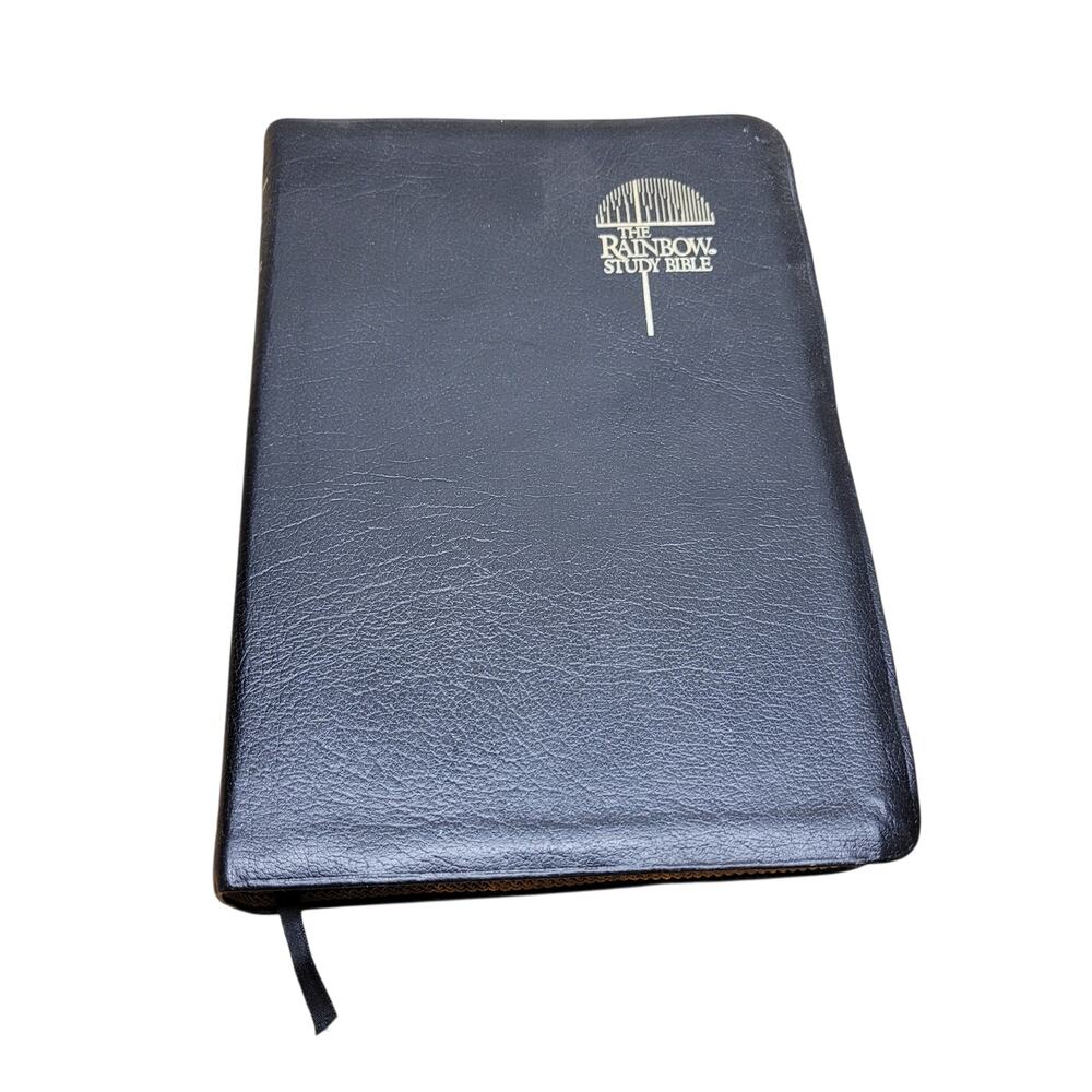 1989 Rainbow Study Bible KJV Black Leather Color Coded Bold Letter Gold Edges